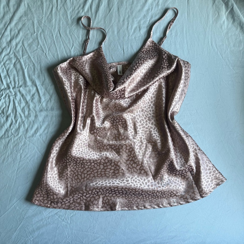 glam Taupe Leopard-Print Satin Cowl Neck Camisole
